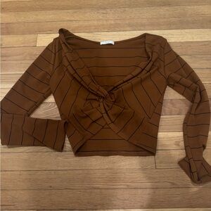Brown Striped Women's twist front  Top